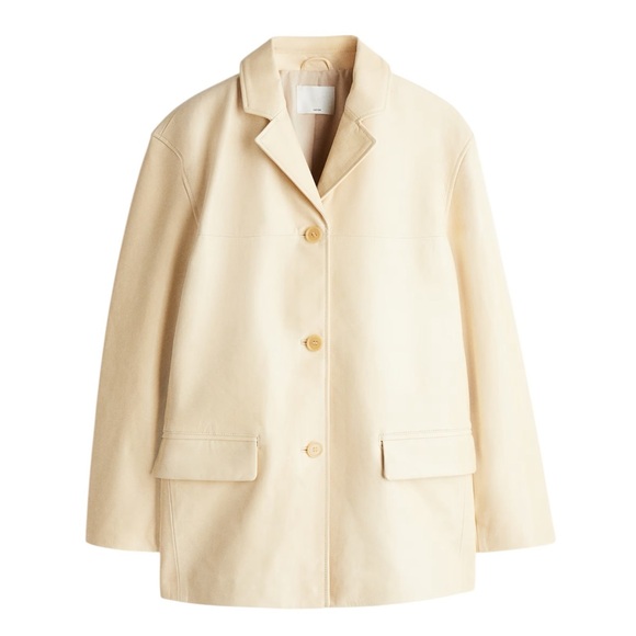 H&M NWT Loose Fit Leather Jacket/Blazer  in Light Beige Sz XS - Picture 4 of 13